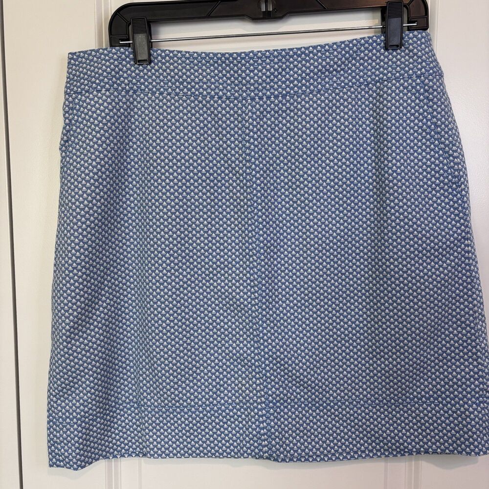 Talbots Blue & White Cotton Blend Sailboat Lined Pencil Skirt Pockets Size 10P